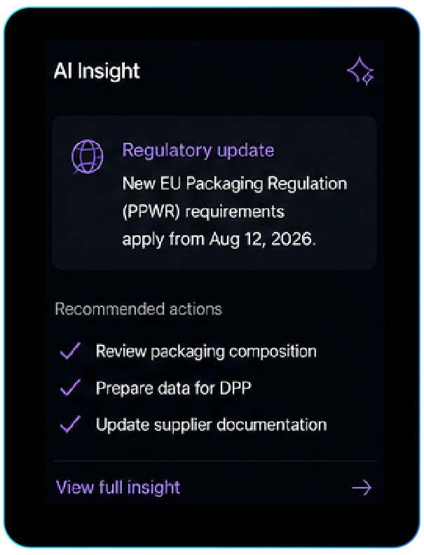 AI Insight example showing a regulatory update and recommended actions.